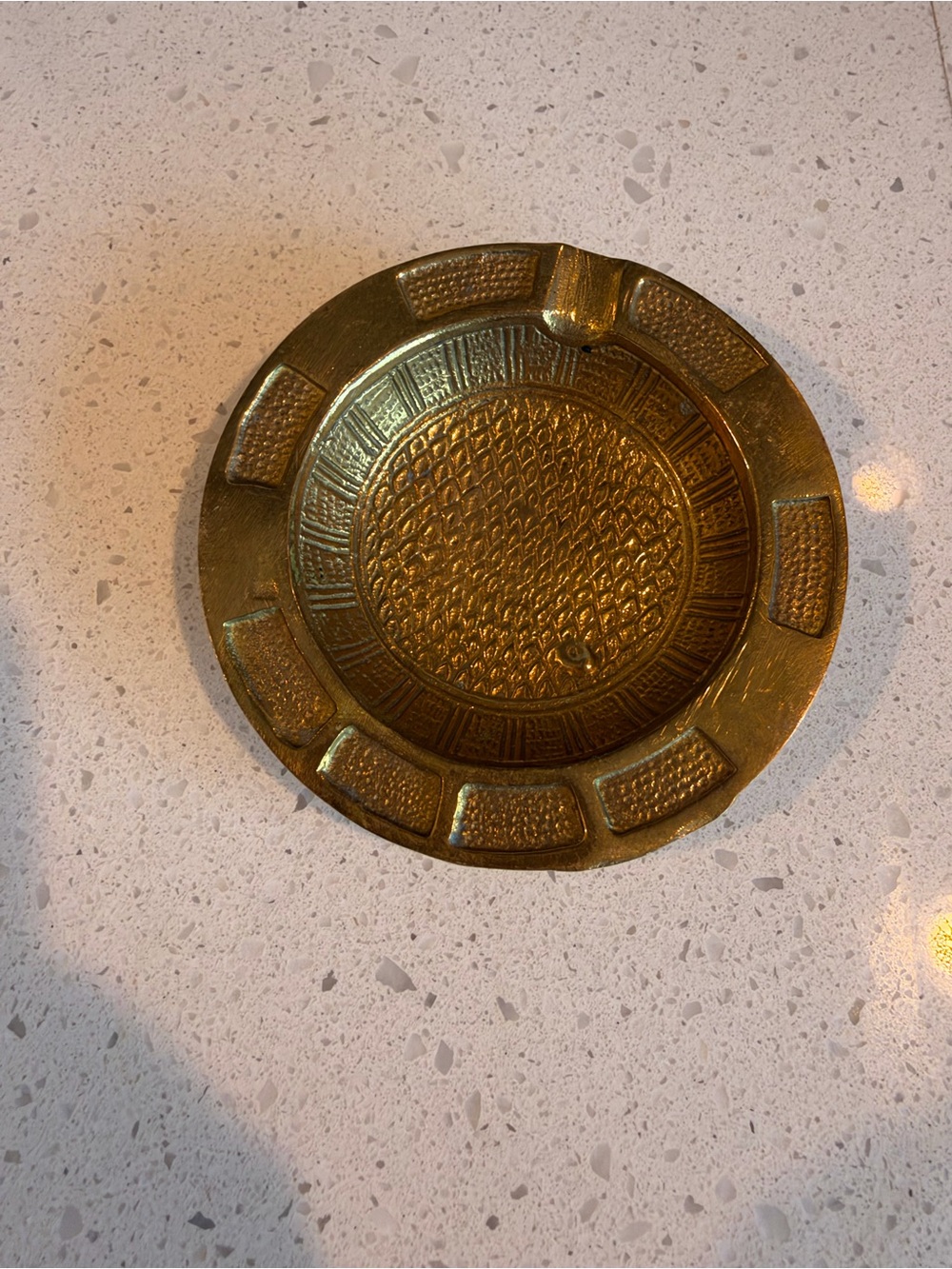 Textured Gold Brass Ashtray - Classic Table Accent